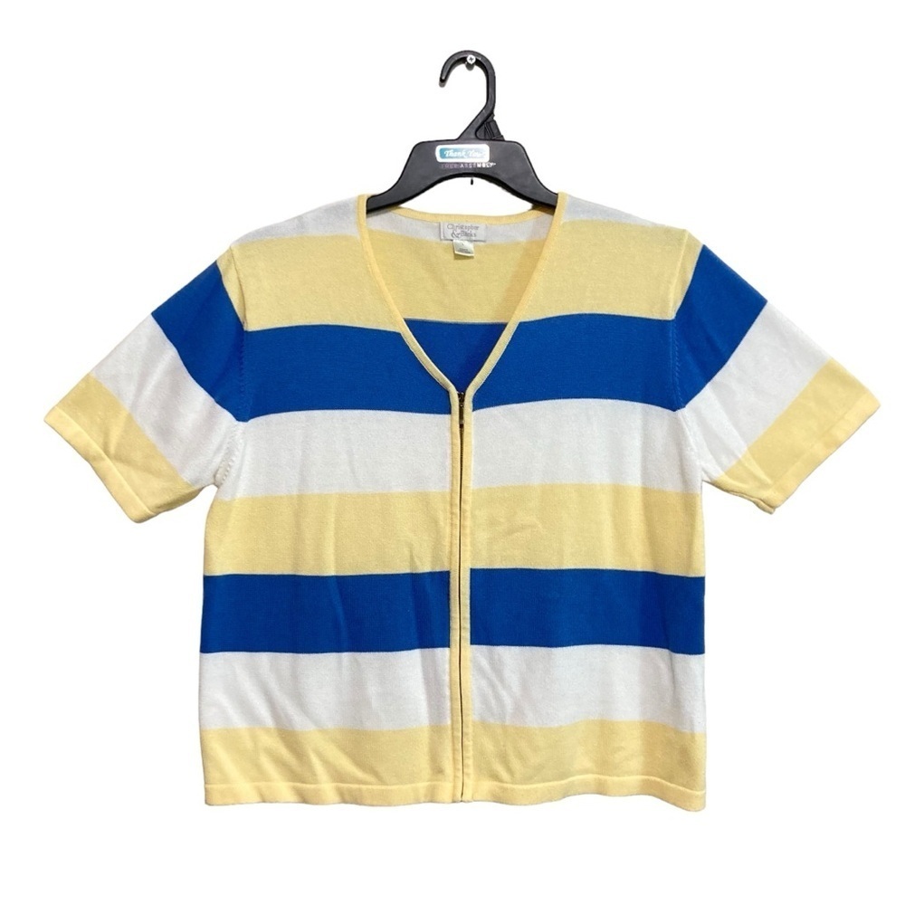 Christopher & Banks Knit Sweater Top Womens Large Blue Yellow White Stripe